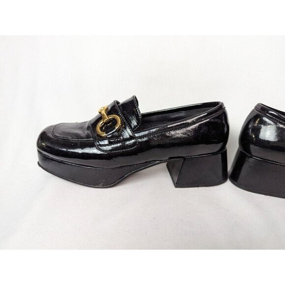 Jeffrey Campbell 7 Student Black Patent Leather Heel Shoes Loafer Bit Grunge - Picture 12 of 16